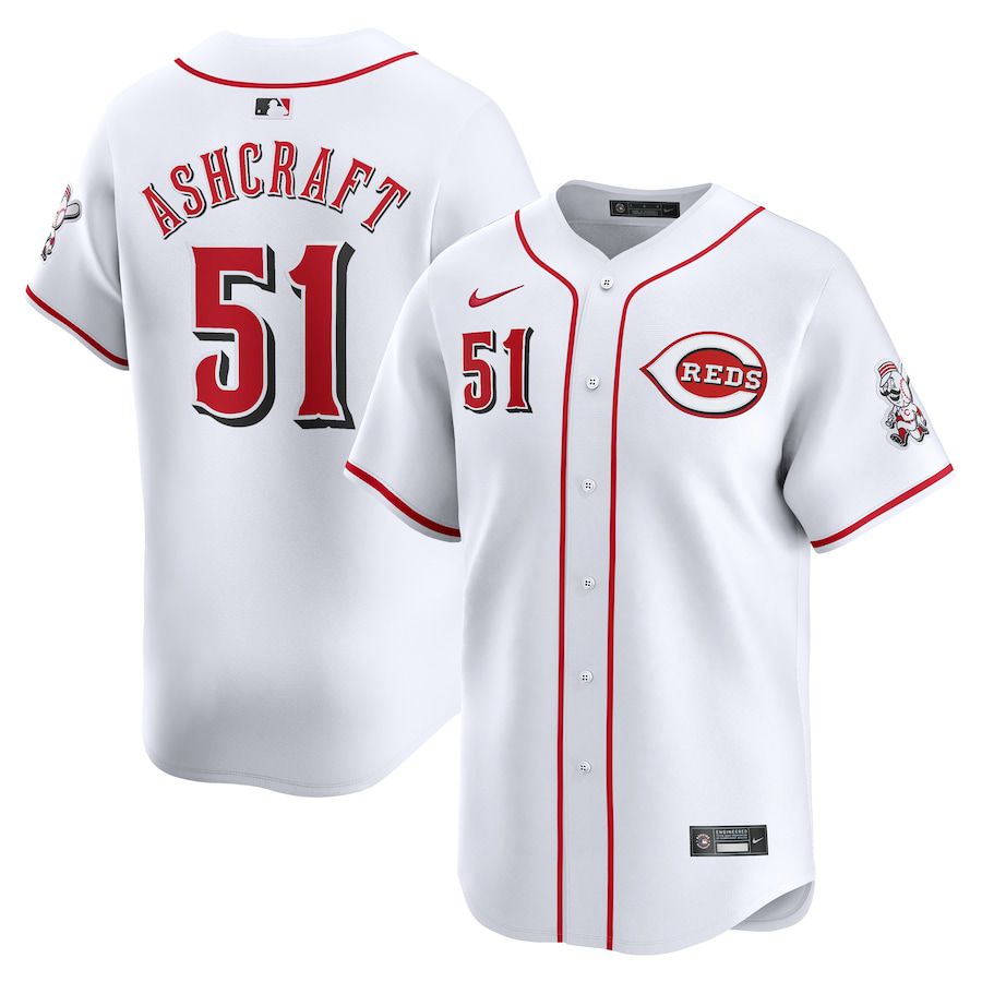Men Cincinnati Reds 51 Graham Ashcraft Nike White Home Limited Player MLB Jersey